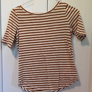 Striped Short Sleeve Tee in Cream & Brown